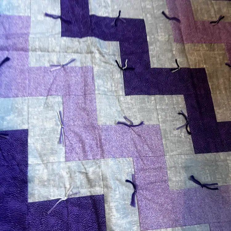 002 Vintage Handmade, A Small Quilt, Purple Floral Cottage Core Farmhouse Decor 42 X 54