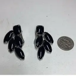 Weiss Black Marquise-glass Clipon Earrings1 1/2”