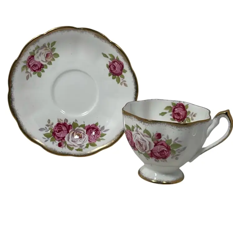 Queen Anne Triple Cabbage Rose Teacup & Saucer