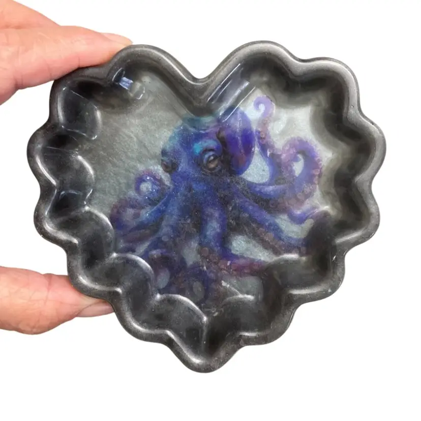 Handmade Ruffled Heart Shaped Octopus Trinket Dish
