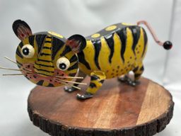 Whimsical Metal Kitty Cat Tiger Art Sculpture Bobble Head Home Decor Yard Hand Painted