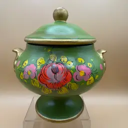 Italian Green Day-Glo Floral Ceramic Tureen