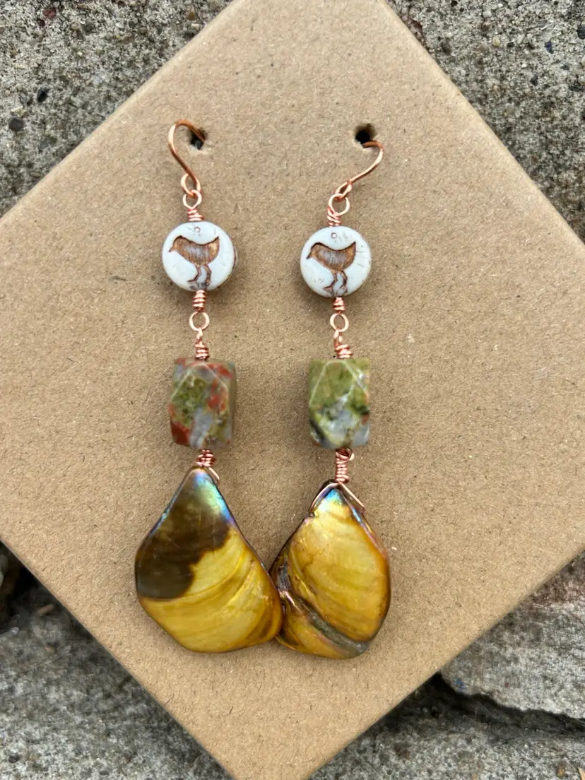 Handmade Mother Of Pearl & Crystal Earrings By Me