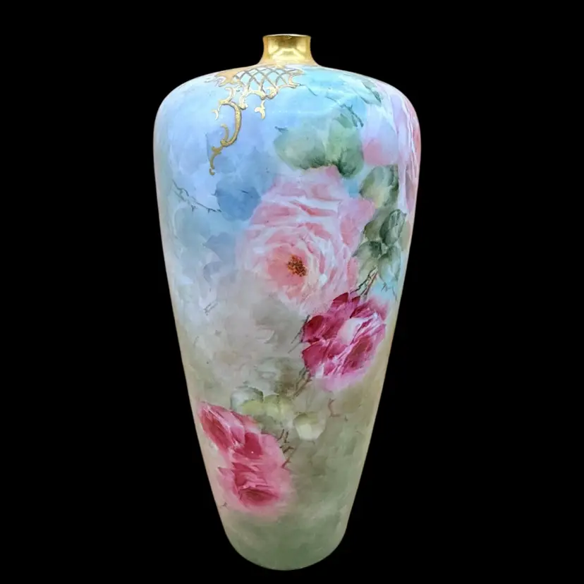 Antique Rosenthal Germany Porcelain Roses In Bloom Vase 11”