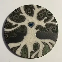 Tree of Life Coaster Jeremy Diller Earth & Fire RAKU POTTERY Signed 4 1/8" D