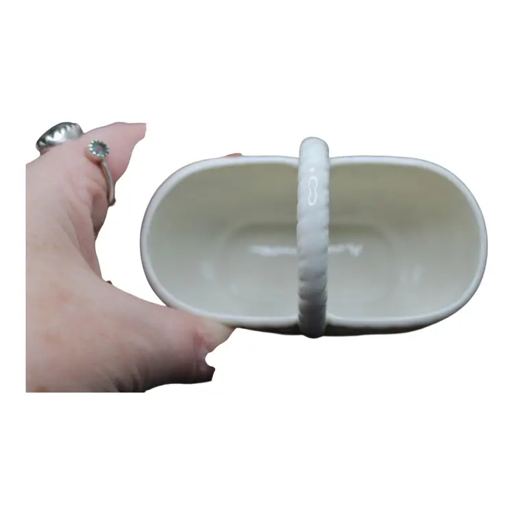 Belleek Ireland Shamrock Basket 6th Mark (1946–1955) Hand-Painted Porcelain Vintage Irish 4”x2”x3 1/4”