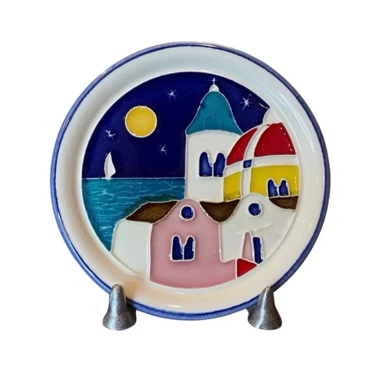 Creazioni Luciano Italian Pottery Relief Plate Wall Hanging Sailboat Coastal VTG