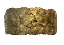 Vintage Brass Leaf Motif Hinged Cuff Bracelet Artisan Vargas Style Unsigned