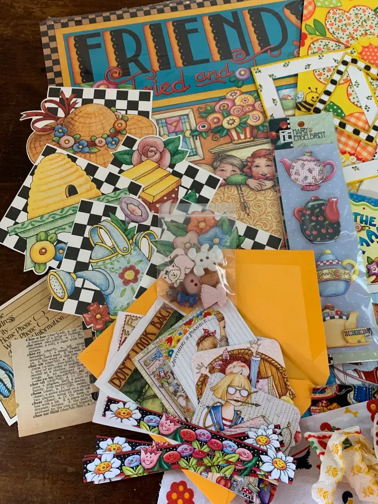 Mary Engelbreit Themed Junk Journal Ephemera Packet 50+ Items