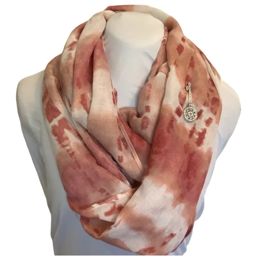 #7 - Fabulous Fall Colors Infinity Cotton  Scarf🧣 With Sparkling ✨ Shimmery Rhinestones Scarf Clip Brooch