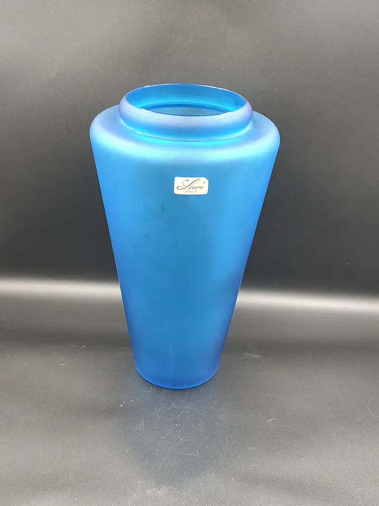 Vtg Laura Italy Frosted Blue Art Glass Vase