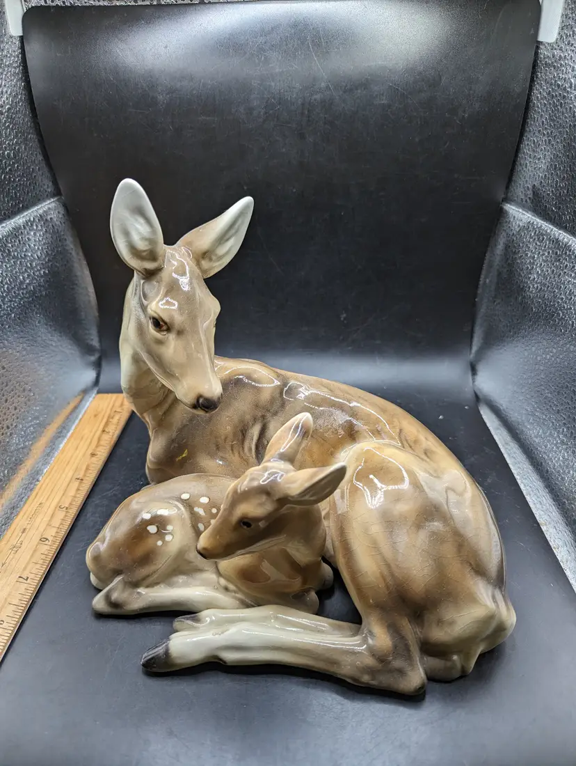 Antique Vienna Austria Authentic Wien Keramos  Doe and Fawn Figurine As Is.