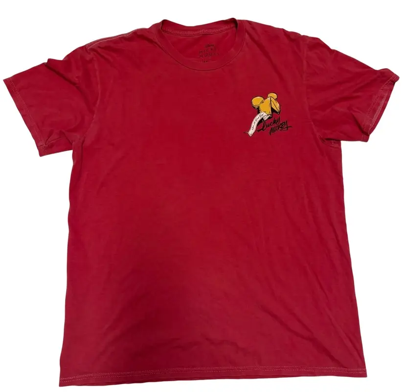 Disney Lucky Mickey Chinese Longevity Noodles Red Men’s Cotton T-Shirt Size XL