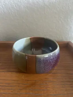 Artist Signed Ceramic Bowl Purple Rust Olive Cream