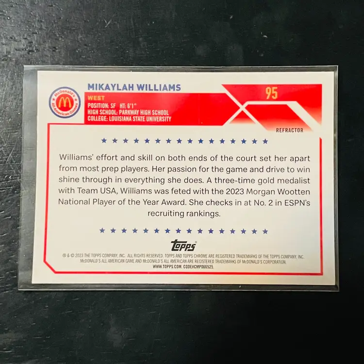 Mikaylah Williams McDonald's All American Topps Chrome Refractor Basketball Card
