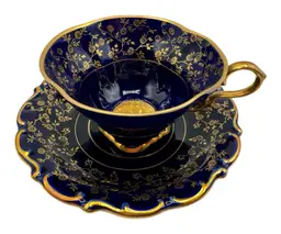 Vintage Lindner Kueps Bavaria Echt Cobalt Blue Gold Cup Saucer Demitasse Germany