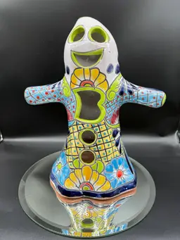 Blue Orange Pottery Luminaire Summerween/Halloween Talavera Ghost Candle Cover For A SPOOKY Night!!