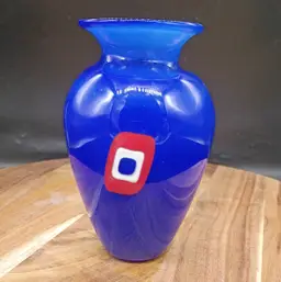 Viscosity Glass Vase Cobalt Blue  5.5" Signed By Artists Aloysi & Graham
