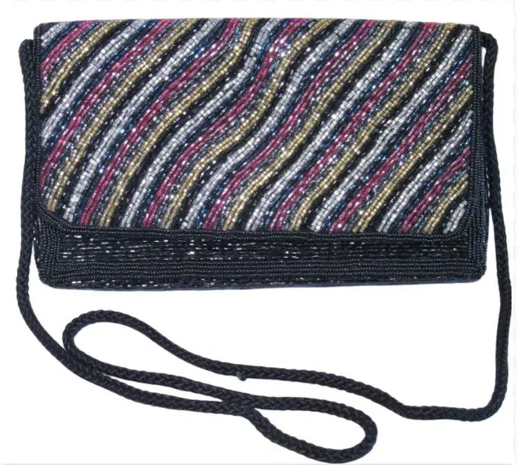 La Regale Black & Multi-color Beaded Shoulder Cross-body Vintage Evening Purse