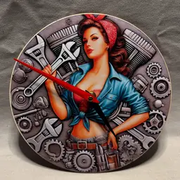 Mechanic Girl  Wood/ Metal sign Clock. Wall Art. Man Cave Decor, Garage Decor.