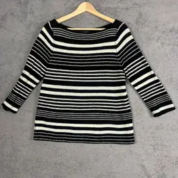 Lauren Ralph Lauren Jeans Co Knit Top Womens Large Black White Classic Linen Blend