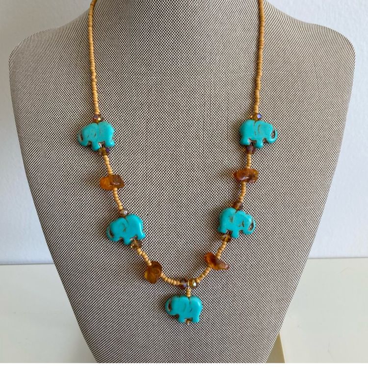 Vintage Semi Precious Gem Stone Beaded Necklace With Genuine Amber
