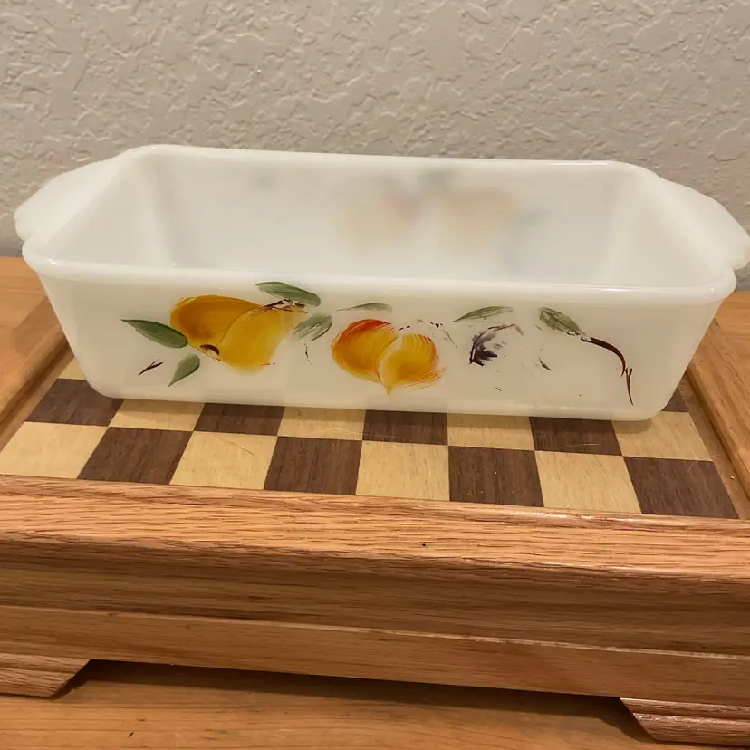 Vintage 1960s | Fire King by Anchor Hocking | 1 Quart Casserole | Hand Painted