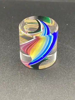 Miniature Glass Rainbow Swirl Paperweight (1” Tall 1” Wide)