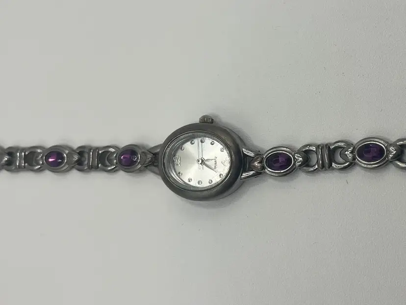 Vintage Ladies Quartz Watch With Purple Gemstones