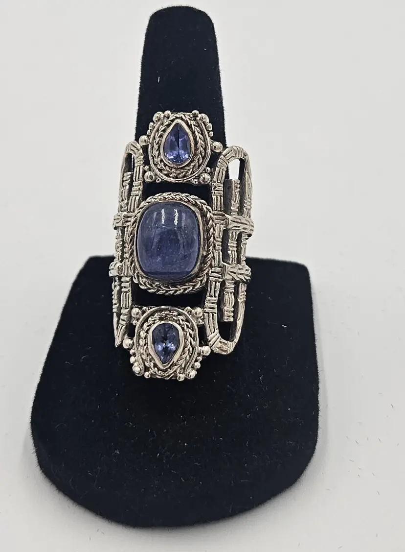 #AZ6 Sarda Sapphire and Topaz 925 Size 7 Ring
