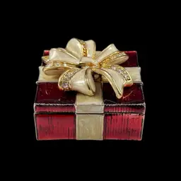 Monet Enamel Present Magnetic Trinket Box (2), Monet Collectible Box Gift With Rhinestones, Enamel Monet Keepsake Box, Red Present Trinket Box, Christmas Present Trinket Box