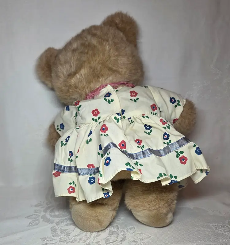 Vintage 1987 Applause Teddy Winks Mommy Bear 13" Floral Dress Plush Stuffed