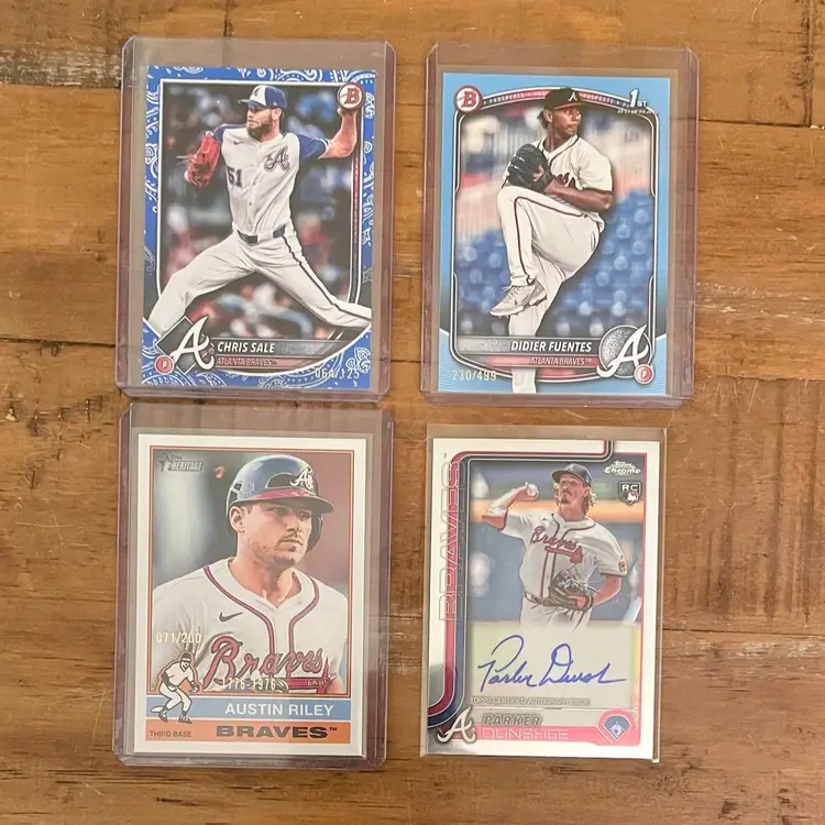 Atlanta Braves 4-Card Lot: Chris Sale /125, Didier Fuentes /499, Austin Riley /200 & Parker Dunshee Rookie Auto