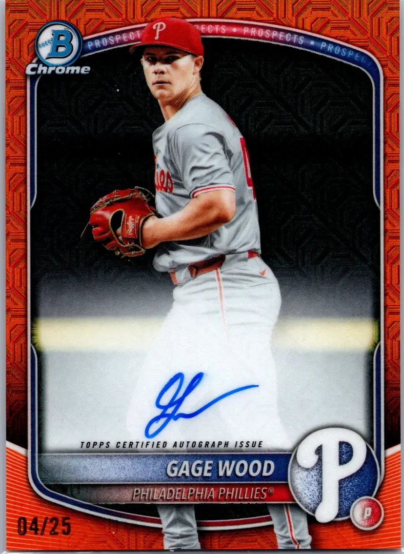 2025 Bowman 1st Draft Gage Wood #BMA-GW Chrome Auto Orange Mojo Refractor /25