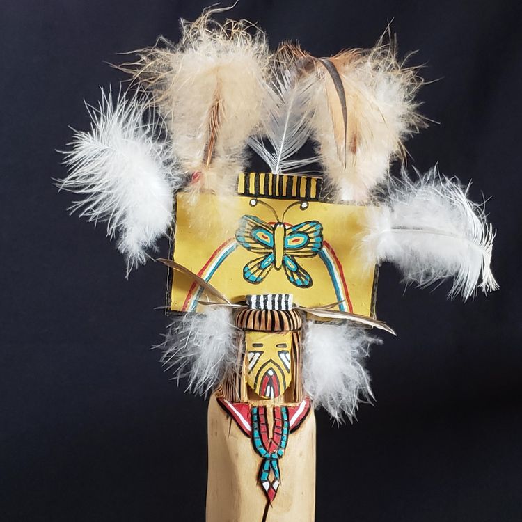 Indigenous Native Kachina Doll Signed Chalaka Butterfly Girl 11" Tall Approximately Wood and Feathers