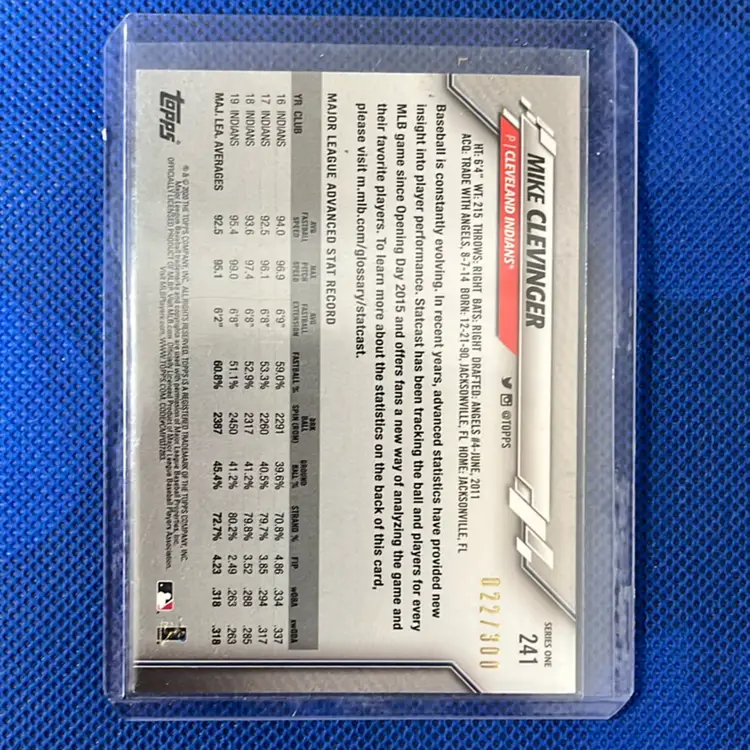 2020 Topps Series 1 Mike Clevinger 241 Advanced Stats 022/300