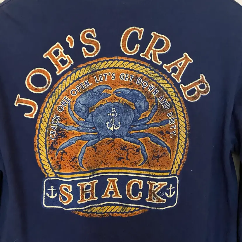 Mens Graphic Tee T Shirt M Medium 38” Navy Blue Joe’s Crab Shack Tempe AZ