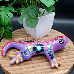 Hand Painted Mexican Folk Art Pottery Lizard Salamander Wall or Shelf Figure