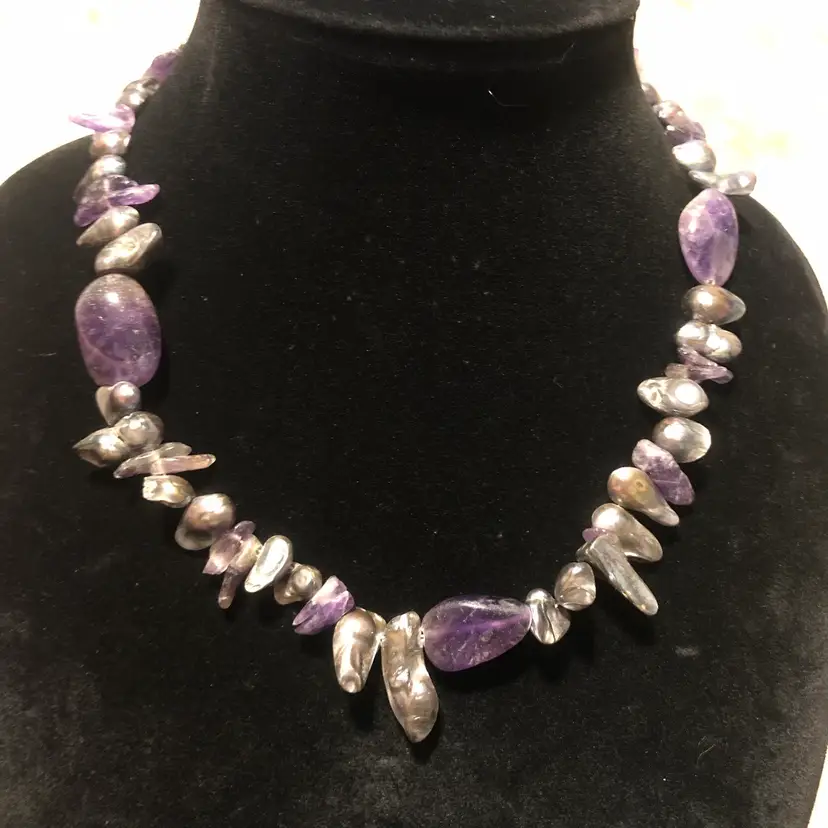 Genuine Amethyst & Keshi Pearl Necklace