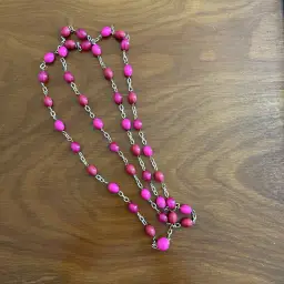 Vintage Gold Time Chain Pink Beads 24.5” Necklace Hong Kong