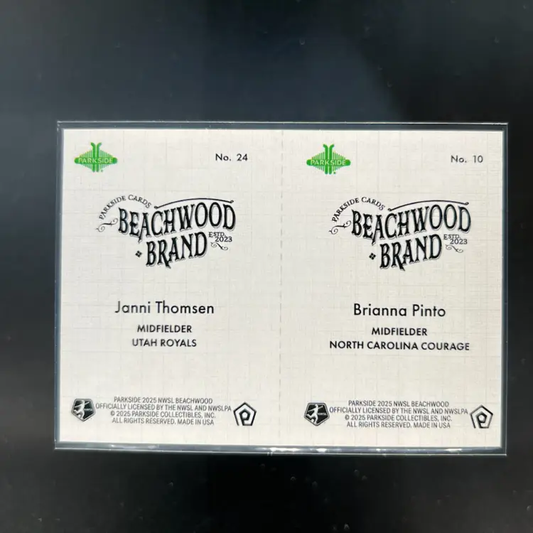 Brianna Pinto & Janni Thomsen 2025 Parkside Beachwood Brand Beachwood Squared Soccer Card