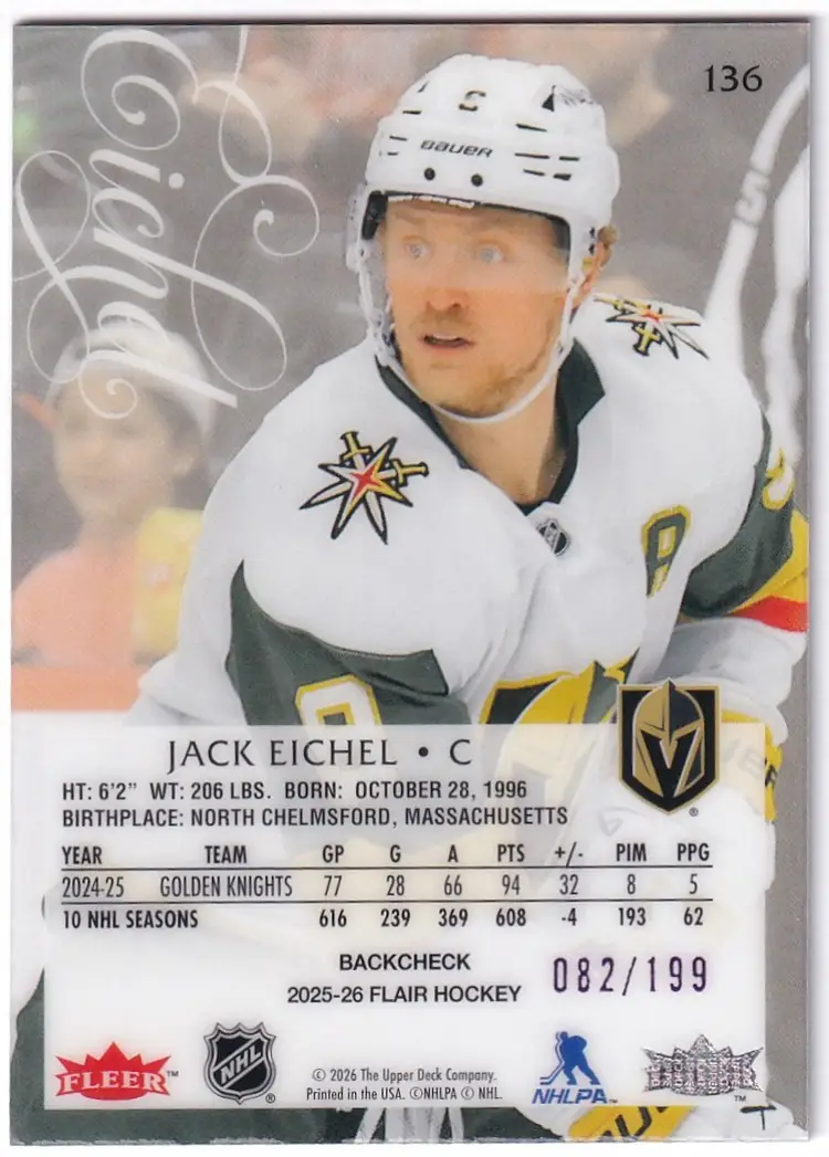2025-26 Flair Backcheck #136 Jack Eichel Vegas Golden Knights Hockey Card