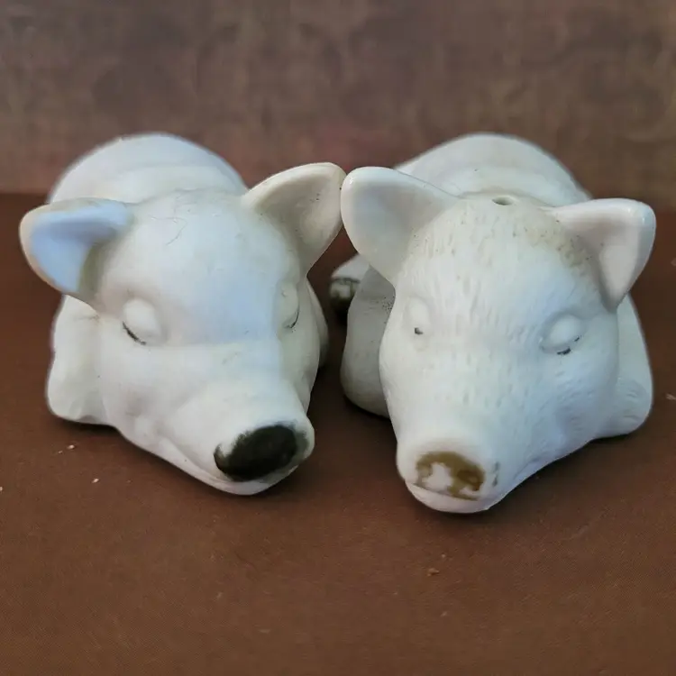 Vintage Artmark Ceramic Sleeping Pig Salt and Pepper Shakers - As Is