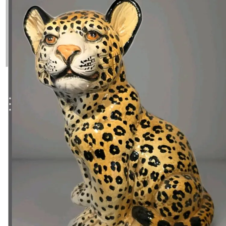 Italian Mid Century Hollywood Regency Majolica Terracotta Leopard Cub Statue