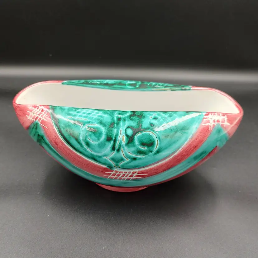 Vtg Paul's Italy Pinched Turquoise And Pink Vase