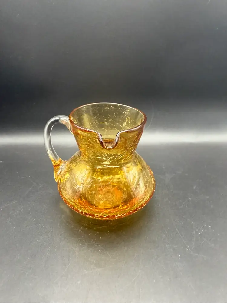 Vintage Pilgrim Amber Crackle Glass Pitcher