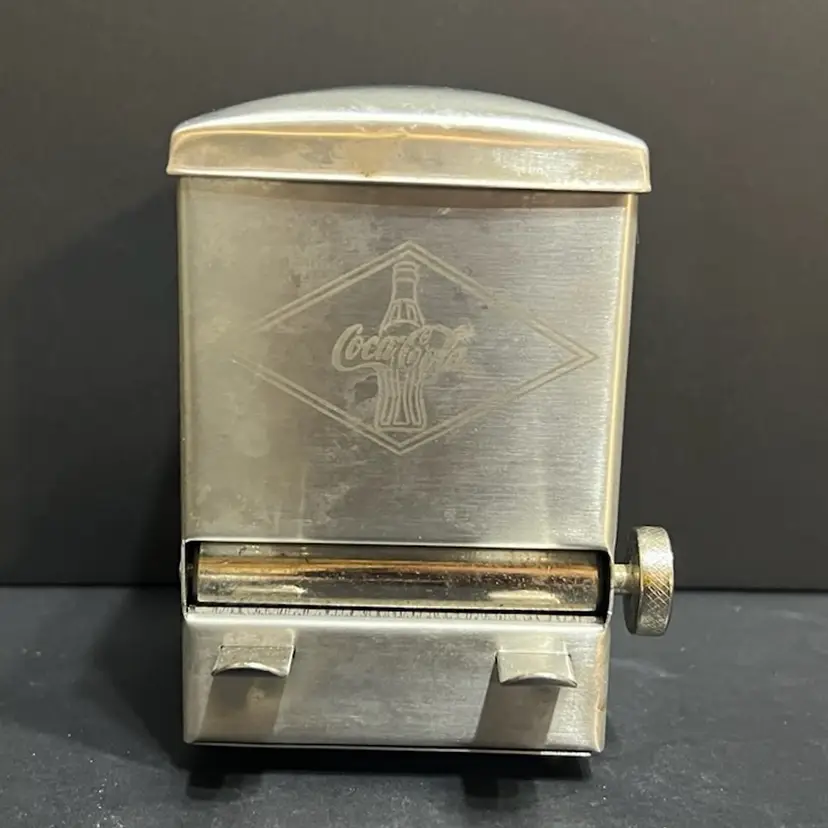 Coca Cola Stainless Steel Vintage Toothpick Holder Dispenser ~4.5” x 3.25” x 3.5”