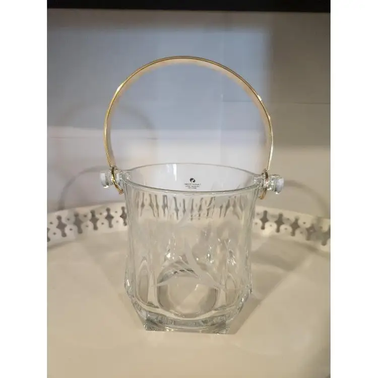 Vintage Creazioni Silvestri Arte Murano Crystal Ice Bucket with Gold Handle