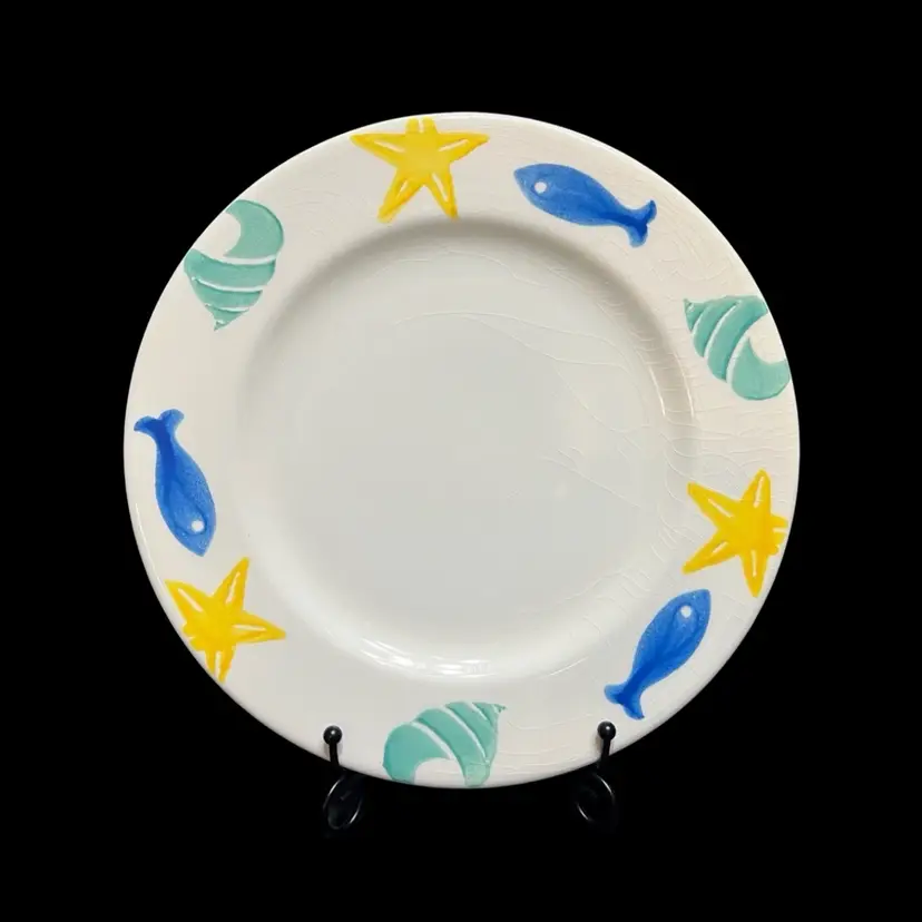 MARKDOWN! 2pc Tre Ci Colorful Fish Dishes 2 Large Plates ONLY, Made In Italy ~0.75β x 10.25β diameter