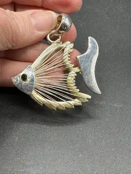 Vintage MCM Mixed Metal Angel Fish Pendant, 2-1/4 inches